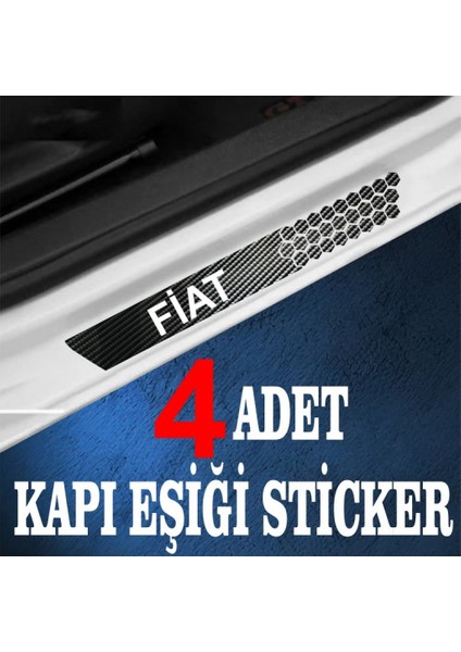 Fiat Uyumlu Özel Oto Kapı Eşikleri Sticker Karbon 4 Adet