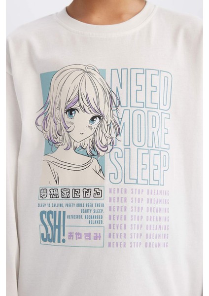 Kız Çocuk Pijama Takımı Uzun Kollu Üst Beli Lastikli Uzun Alt E0531A825SP