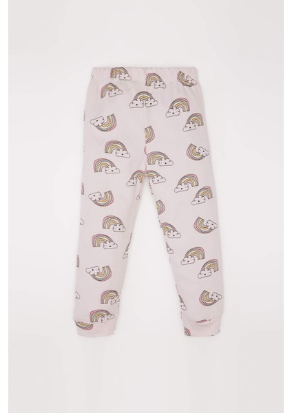 Kız Bebek Pijama Takımı Gökkuşağı Baskılı Uzun Kollu Üst Beli Lastikli Uzun Alt D9075A525SP