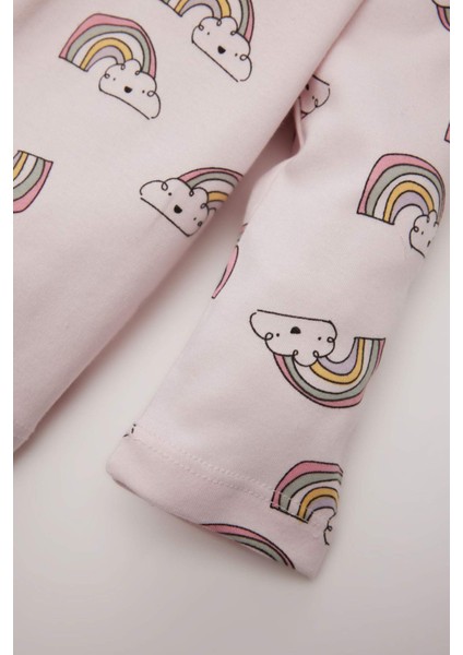Kız Bebek Pijama Takımı Gökkuşağı Baskılı Uzun Kollu Üst Beli Lastikli Uzun Alt D9075A525SP