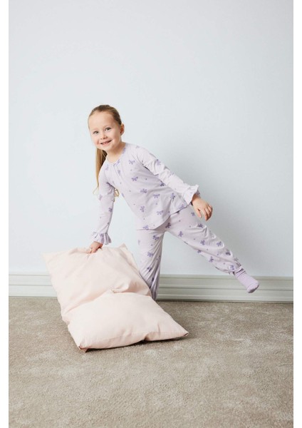 Kız Bebek Pijama Takımı Penye Kelebek Desenli Uzun Kollu Üst Beli Lastikli Uzun Alt D9074A525SP