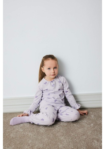 Kız Bebek Pijama Takımı Penye Kelebek Desenli Uzun Kollu Üst Beli Lastikli Uzun Alt D9074A525SP