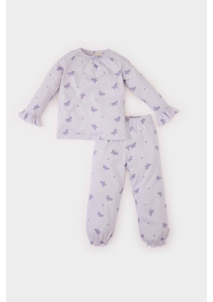 Kız Bebek Pijama Takımı Penye Kelebek Desenli Uzun Kollu Üst Beli Lastikli Uzun Alt D9074A525SP