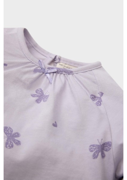 Kız Bebek Pijama Takımı Penye Kelebek Desenli Uzun Kollu Üst Beli Lastikli Uzun Alt D9074A525SP