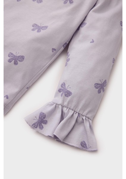 Kız Bebek Pijama Takımı Penye Kelebek Desenli Uzun Kollu Üst Beli Lastikli Uzun Alt D9074A525SP