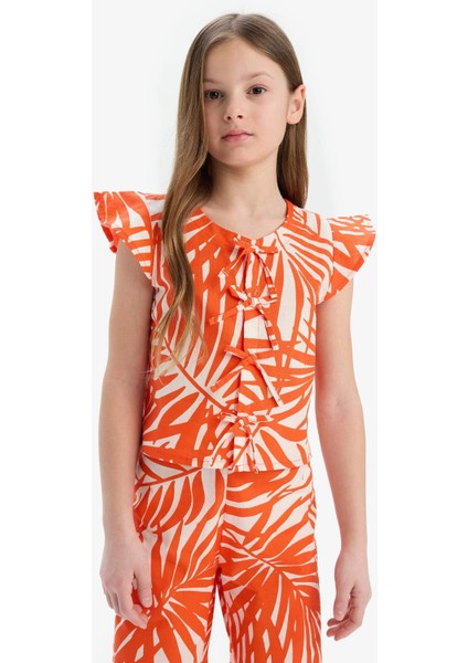 Kız Çocuk Desenli Kısa Kollu Bluz E0743A825SM