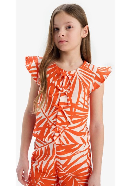 Kız Çocuk Desenli Kısa Kollu Bluz E0743A825SM
