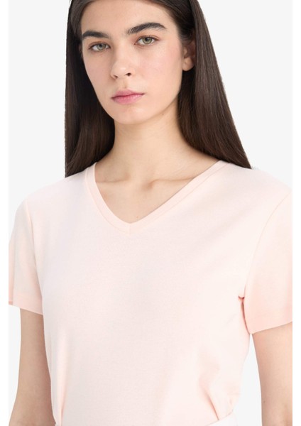 Slim Fit Dar Kesim V Yaka Basic Düz Ribana Kısa Kollu Tişört I1080AZ25SP