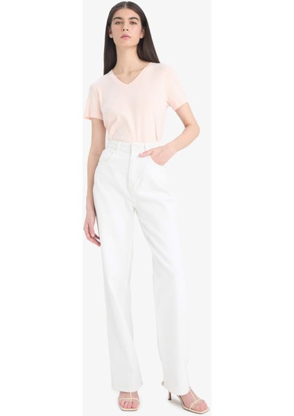 Slim Fit Dar Kesim V Yaka Basic Düz Ribana Kısa Kollu Tişört I1080AZ25SP