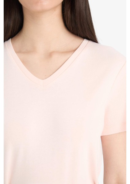 Slim Fit Dar Kesim V Yaka Basic Düz Ribana Kısa Kollu Tişört I1080AZ25SP