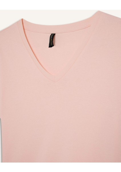 Slim Fit Dar Kesim V Yaka Basic Düz Ribana Kısa Kollu Tişört I1080AZ25SP