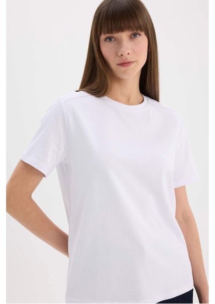 Regular Fit Bisiklet Yaka Basic Düz Premium Kısa Kollu Beyaz Tişört A9428AX25SP