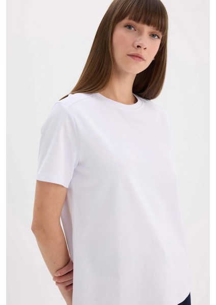 Regular Fit Bisiklet Yaka Basic Düz Premium Kısa Kollu Beyaz Tişört A9428AX25SP