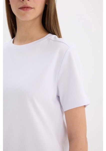 Regular Fit Bisiklet Yaka Basic Düz Premium Kısa Kollu Beyaz Tişört A9428AX25SP