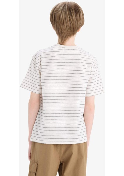 Erkek Çocuk Hakim Yaka Çizgili Kısa Kollu Tişört C2602A825SM