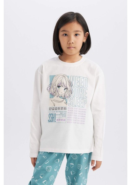 Kız Çocuk Pijama Takımı Uzun Kollu Üst Beli Lastikli Uzun Alt