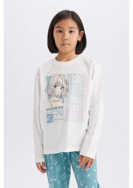 Kız Çocuk Pijama Takımı Uzun Kollu Üst Beli Lastikli Uzun Alt