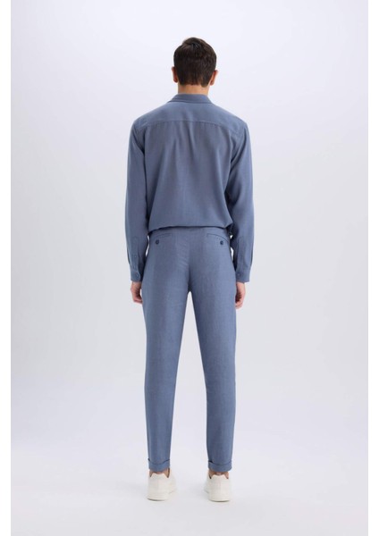 %100 Keten Normal Kesim Crop Duble Paça Yazlık Kumaş Pantolon C1826AX25SM