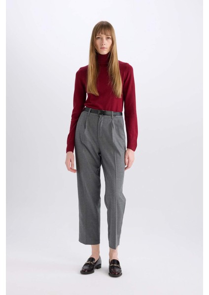 Carrot Fit Pantolon Yüksek Bel Cepli Pensli Kısa Geniş Paça E0573AX24AU