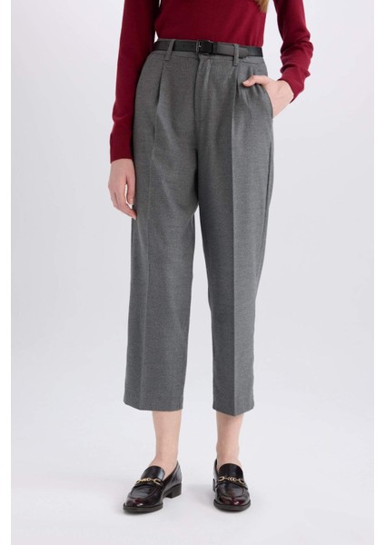 Carrot Fit Pantolon Yüksek Bel Cepli Pensli Kısa Geniş Paça E0573AX24AU