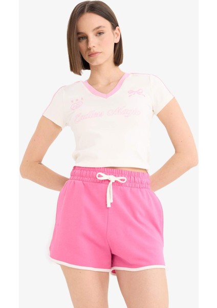 Regular Fit Beli Lastikli Bağcıklı Kalın Mini Şort A6224AX25SM