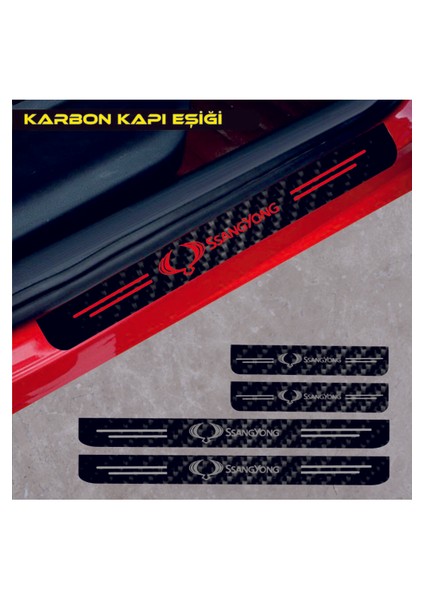 Ssangyong Kyron Için Özel Yeni Uyumlu Aksesuar Oto Kapı Eşiği Özel Yeni Sticker Karbon 4 Adet