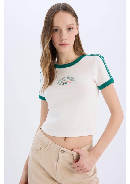 Fitted Baskılı Ribana Kısa Kollu Tişört E0333AX25SM