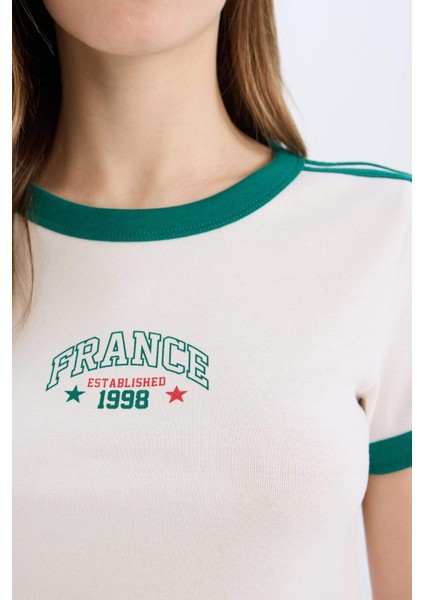 Fitted Baskılı Ribana Kısa Kollu Tişört E0333AX25SM