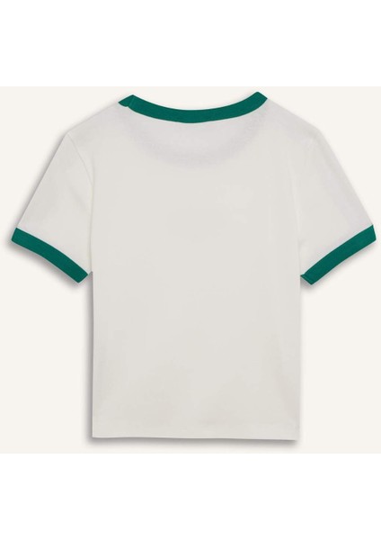 Fitted Baskılı Ribana Kısa Kollu Tişört E0333AX25SM