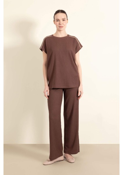 Bürümcük Pantolon Wide Leg Geniş Bol Paça Beli Lastikli C0200AX25SP