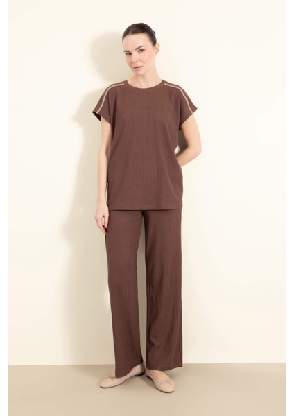 Bürümcük Pantolon Wide Leg Geniş Bol Paça Beli Lastikli C0200AX25SP