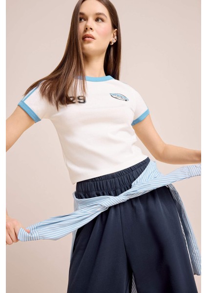 Fitted Baskılı Ribana Kısa Kollu Tişört E0334AX25SM