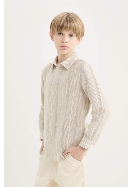 Erkek Çocuk Polo Yaka Çizgili Uzun Kollu Gömlek