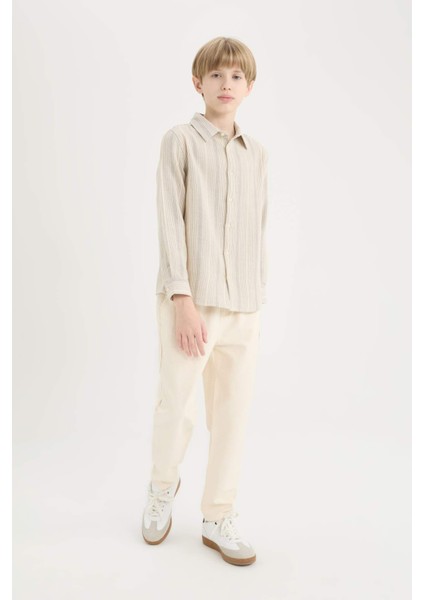 Erkek Çocuk Polo Yaka Çizgili Uzun Kollu Gömlek