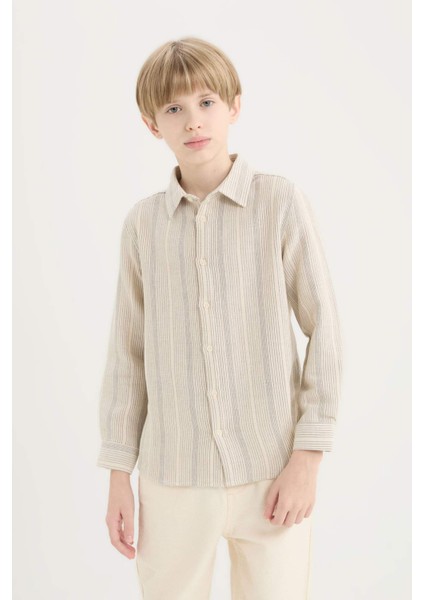 Erkek Çocuk Polo Yaka Çizgili Uzun Kollu Gömlek