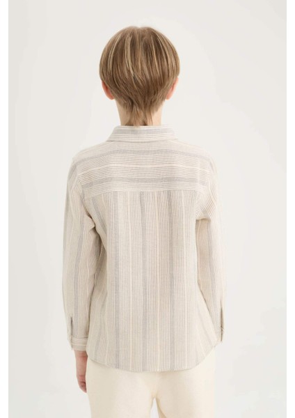 Erkek Çocuk Polo Yaka Çizgili Uzun Kollu Gömlek