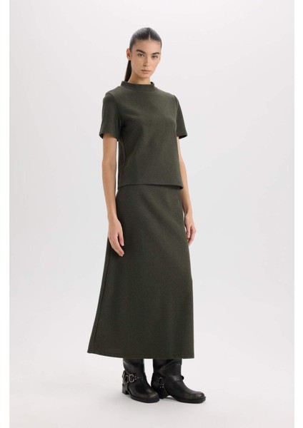 A Kesim Esnek Belli Basic Düz Normal Bel Maxi Etek