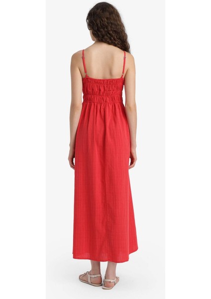 Keten Görünümlü Askılı Kırmızı Maxi Elbise C9236AX25HS