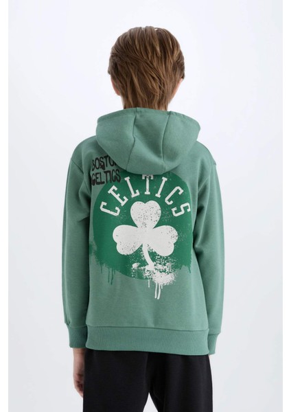 Erkek Çocuk NBA Boston Celtics Kapüşonlu İçi Yumuşak Tüylü Sırt Baskılı Sweatshirt D8020A824WN