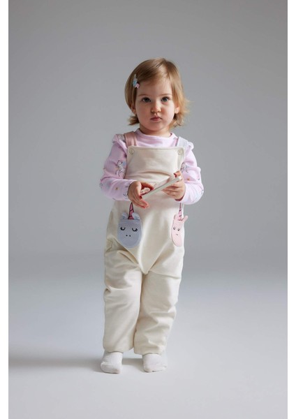 Kız Bebek 2'li Takım Unicorn Baskılı Sweatshirt Salopet Tulum E0487A525SP