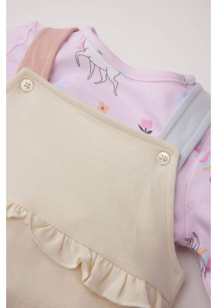 Kız Bebek 2'li Takım Unicorn Baskılı Sweatshirt Salopet Tulum E0487A525SP