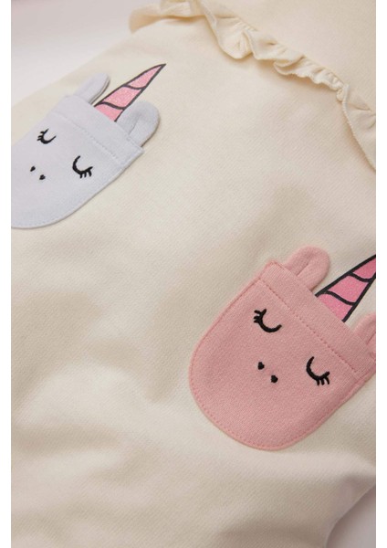Kız Bebek 2'li Takım Unicorn Baskılı Sweatshirt Salopet Tulum E0487A525SP