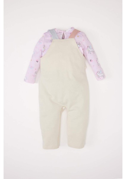 Kız Bebek 2'li Takım Unicorn Baskılı Sweatshirt Salopet Tulum E0487A525SP