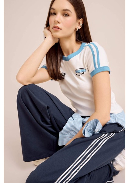 Fitted Baskılı Ribana Kısa Kollu Tişört E0334AX25SM