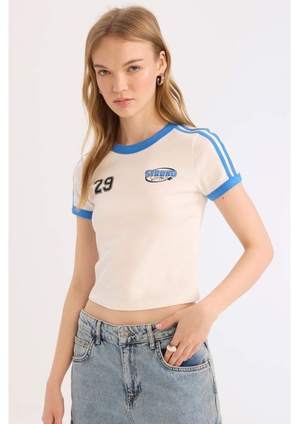 Fitted Baskılı Ribana Kısa Kollu Tişört E0334AX25SM