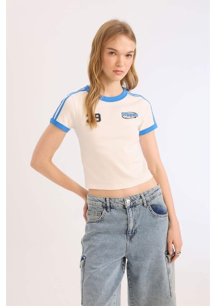 Fitted Baskılı Ribana Kısa Kollu Tişört E0334AX25SM