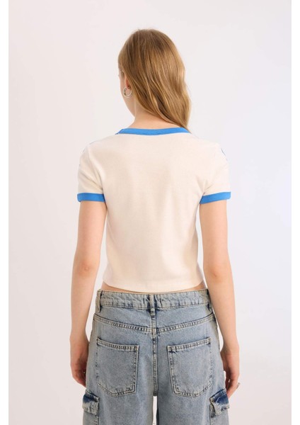 Fitted Baskılı Ribana Kısa Kollu Tişört E0334AX25SM