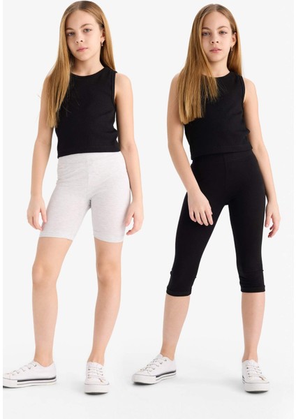 Kız Çocuk Kısa Boy Penye 2'li Tayt B7295A825SM