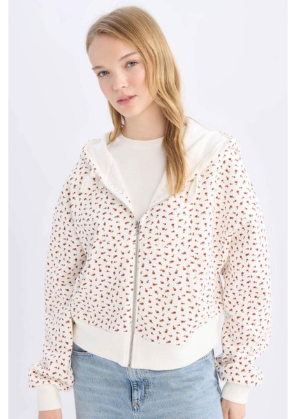 Coool Loose Fit Desenli Kalın Fermuarlı Sweatshirt E0105AX24WN