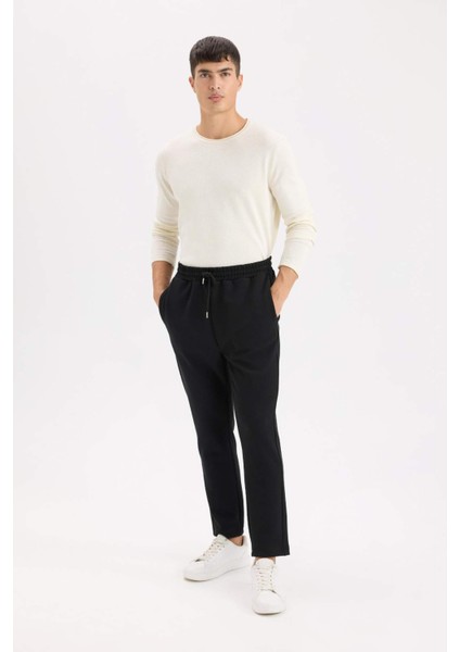 Siyah Eşofman Altı Twill Slim Fit Dar Kesim Beli Bağcıklı Cepli Düz Paça D9708AX24AU